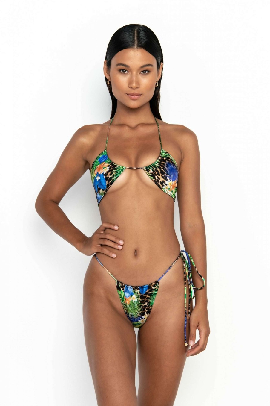 Bottoms * | Special Style Naomi Floral Tie Side Bikini Bottoms Leopard